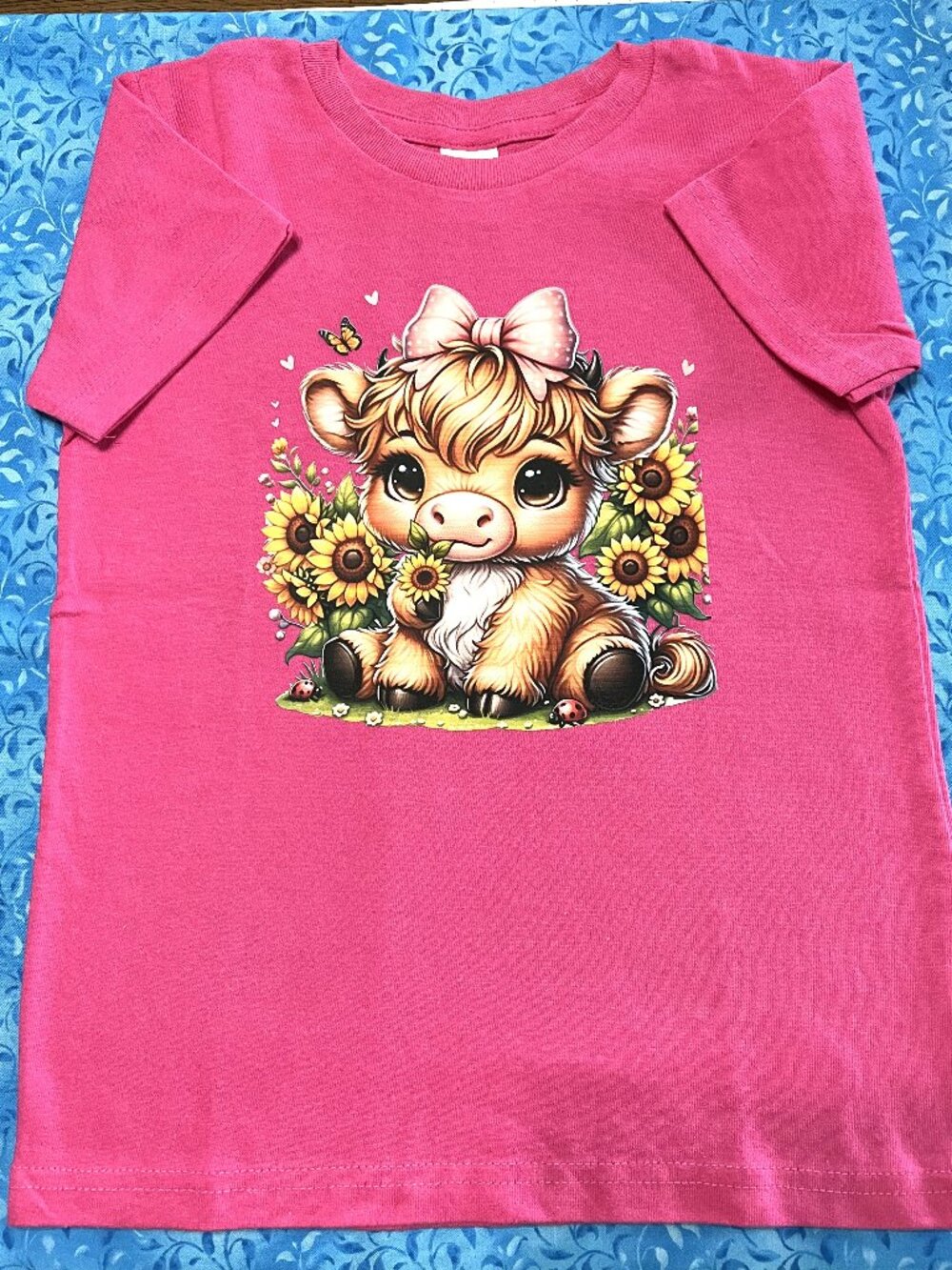 Highland Cow Sunflower Pink T-shirt Size 3 or 4 Toddler